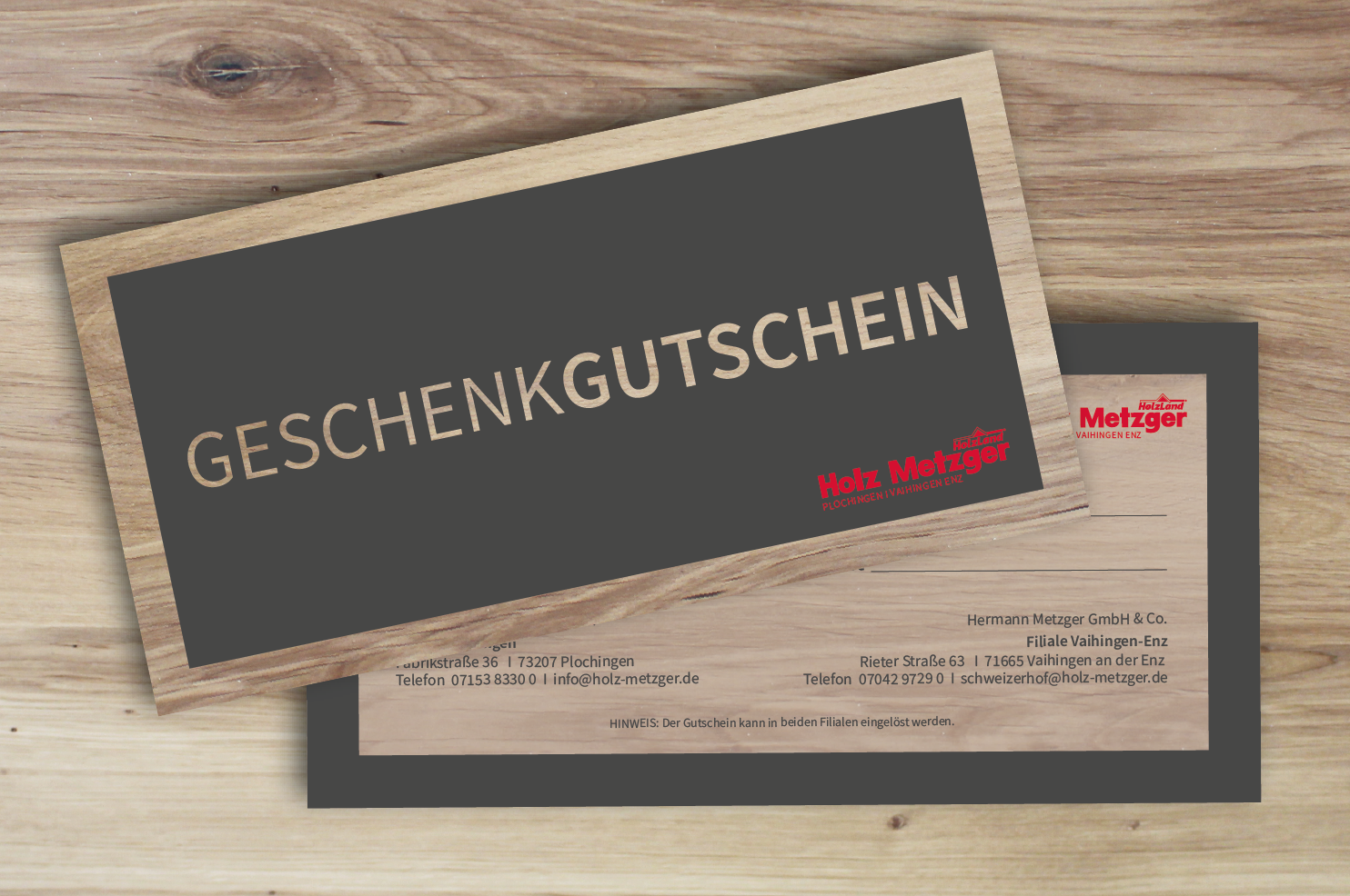 Abbildung eines Geschenkgutscheins von Holz Metzger